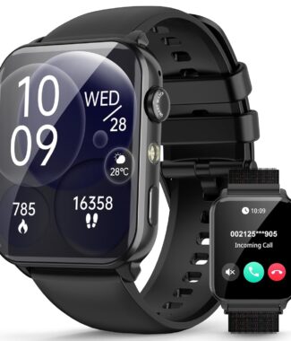 Smartwatch Masculino e Feminino 1.91" com Luz LED - Tela Full Touch, 100+ Modos Esportivos, Chamadas Bluetooth, Assistente de Voz, Compatível iOS/Android, 2 Pulseiras (Preto)