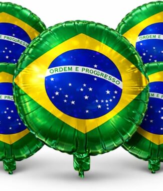 Kit 10 Balões Bandeira do Brasil 18" 45cm Metalizado, Decoração Copa do Brasil, Jogos da Seleção, Festa Verde e Amarela, Evento Futebol