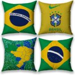 Kit 4 Capas De Almofada Brasil Copa do Mundo 2026 Hexa 45x45cm Decorativas Festa e Torcida