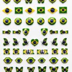 Kit com 100 Adesivos de Unha Decorativos Tema Brasil, Copa do Mundo, Plástico | Vários Modelos