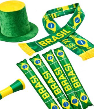 Kit Torcedor 7 Unid Seleção Copa Chapéu Echarpe Bastão Apito