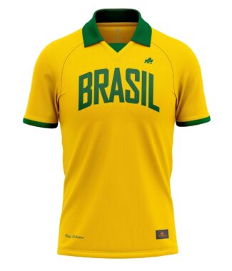 RINNO CLASs, Camisa Brasil Retrô Polo Piquet Premium Orginal Rinno Class Futebol