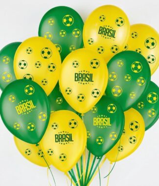 São Roque Balão 9 Copa do Mundo 2026 25 Unidades Sortido nas Cores do Brasil Verde Amarelo Azul para Decoração e Combinar com Álbum